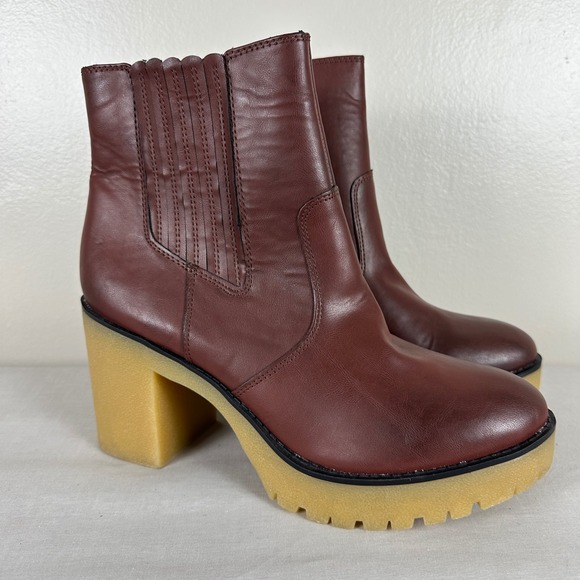 Sun + Stone Shoes - Sun + Stone Women's 11 Lennii Platform Ankle Boots Burgundy‎ Lug Sole Block Heel